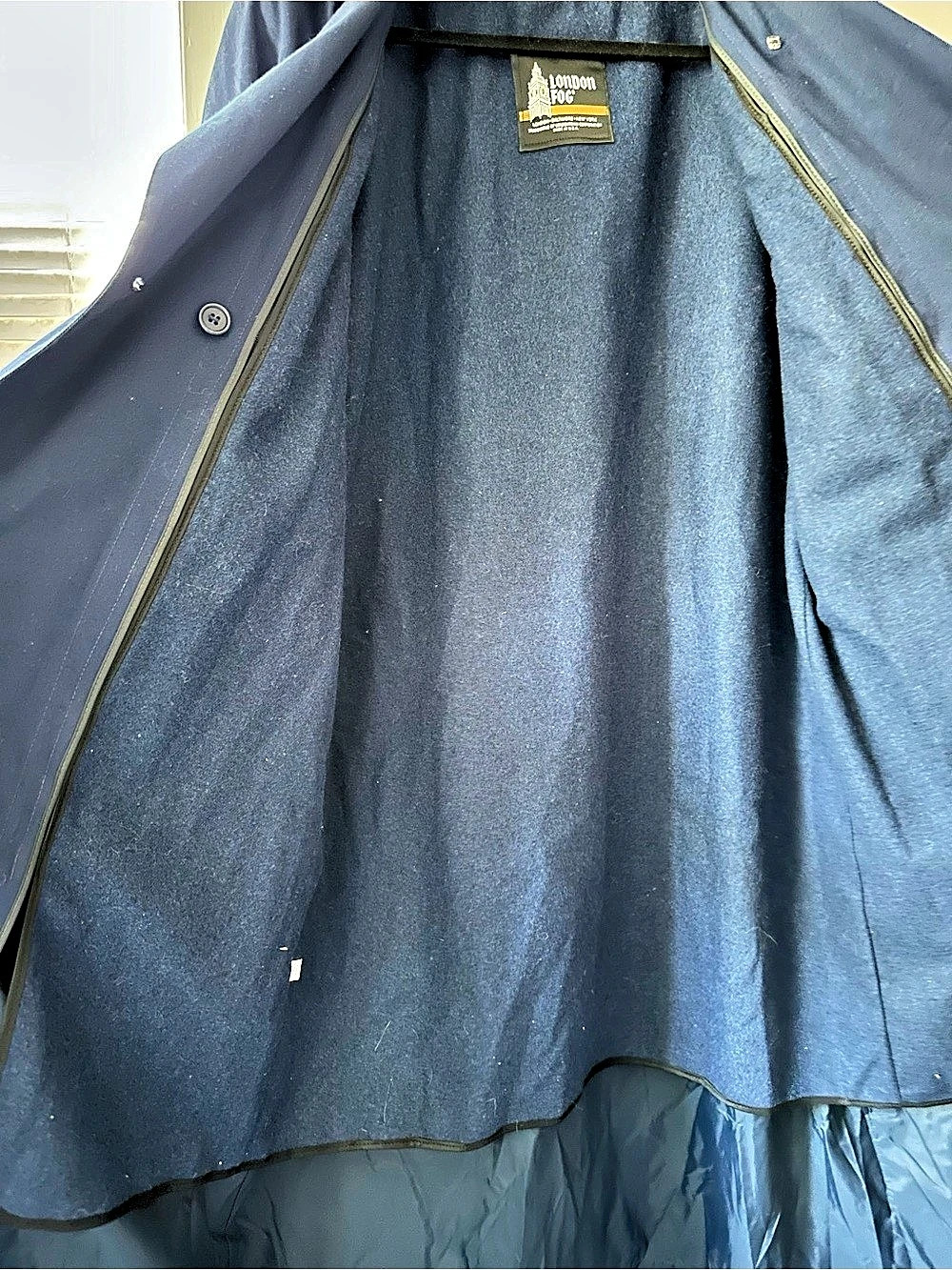 Vintage London Fog Navy Blue Double-Breasted Trench Coat w/ Zip-Out Liner Sz 14 - Picture 6 of 8